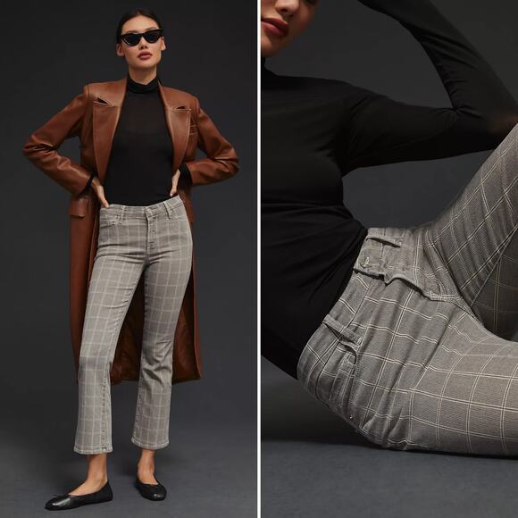 NWT FRAME Le Crop Mini Boot Plaid Jeans Size 25 Grey High Waist Kick Flare Chic - Picture 3 of 16